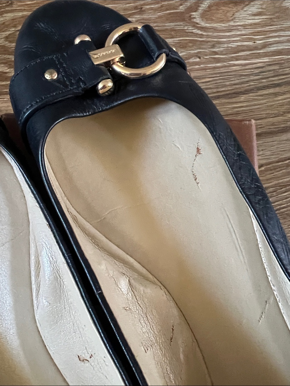 Coach Black Leather Flats with Gold Horsebit Accent - Picture 3 of 5